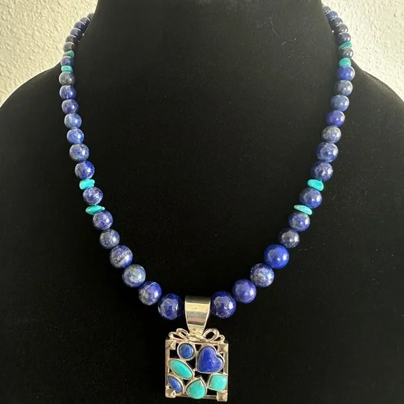 Blue Lapis and Turquoise Beaded Necklace by Jay King - Picture 2 of 8